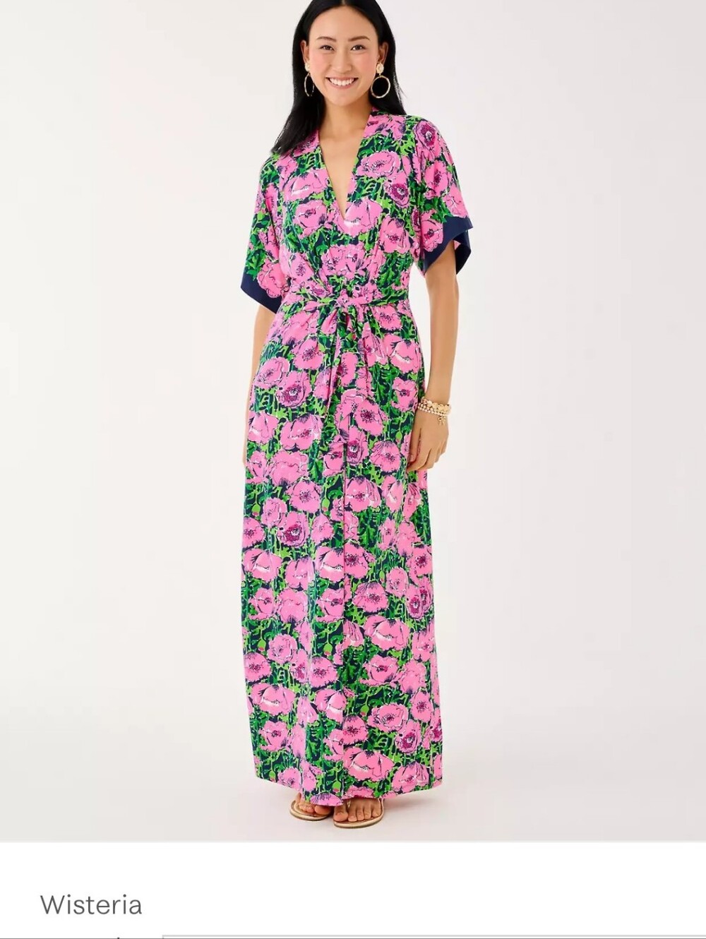 Lilly Pulitzer Wisteria - Pink Floral Maxi Dress with Green Leaves - Picture 10 of 10
